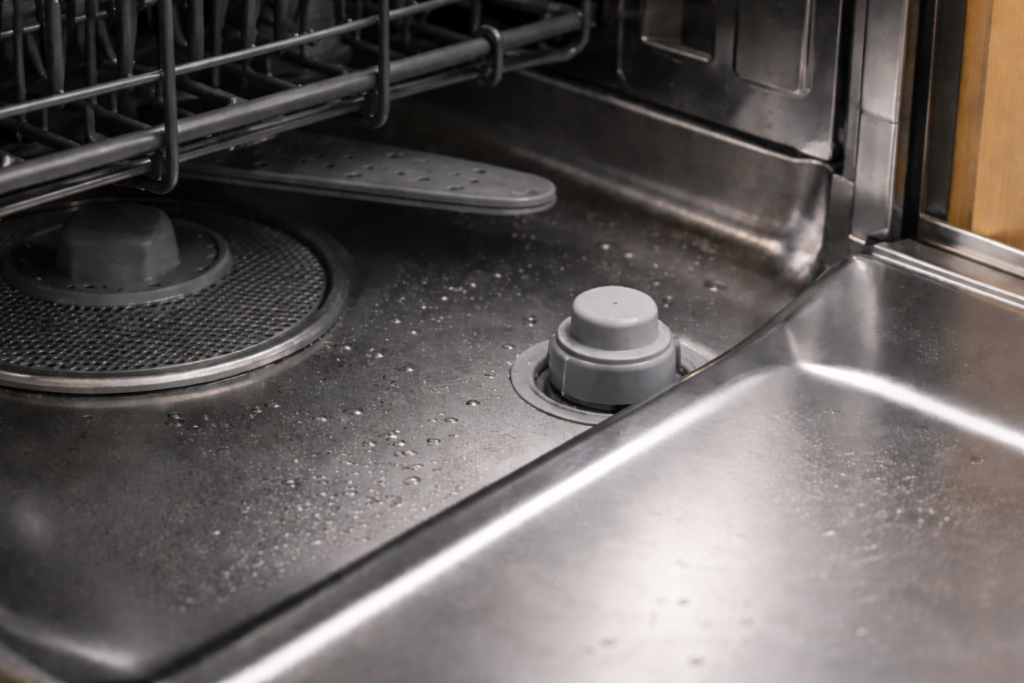 Dishwasher float dome inside the dishwasher tub that activates the float switch when the water level rises.